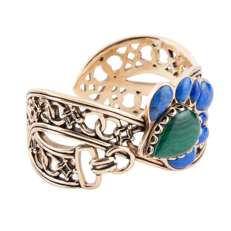 Cognate Green Malachite and Blue Lapis Golden Cuff Bracelet sold by Barse