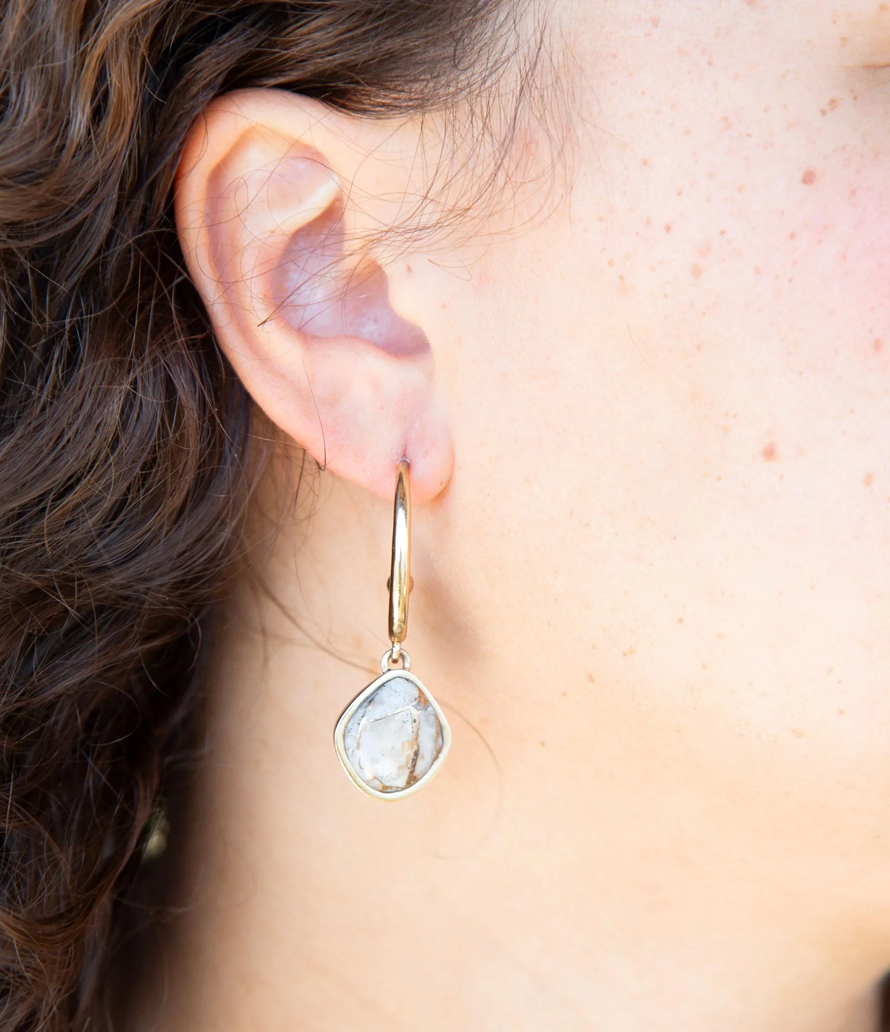 White and Golded Calcite Drop Earrings sold by Barse product image thumbnail 2