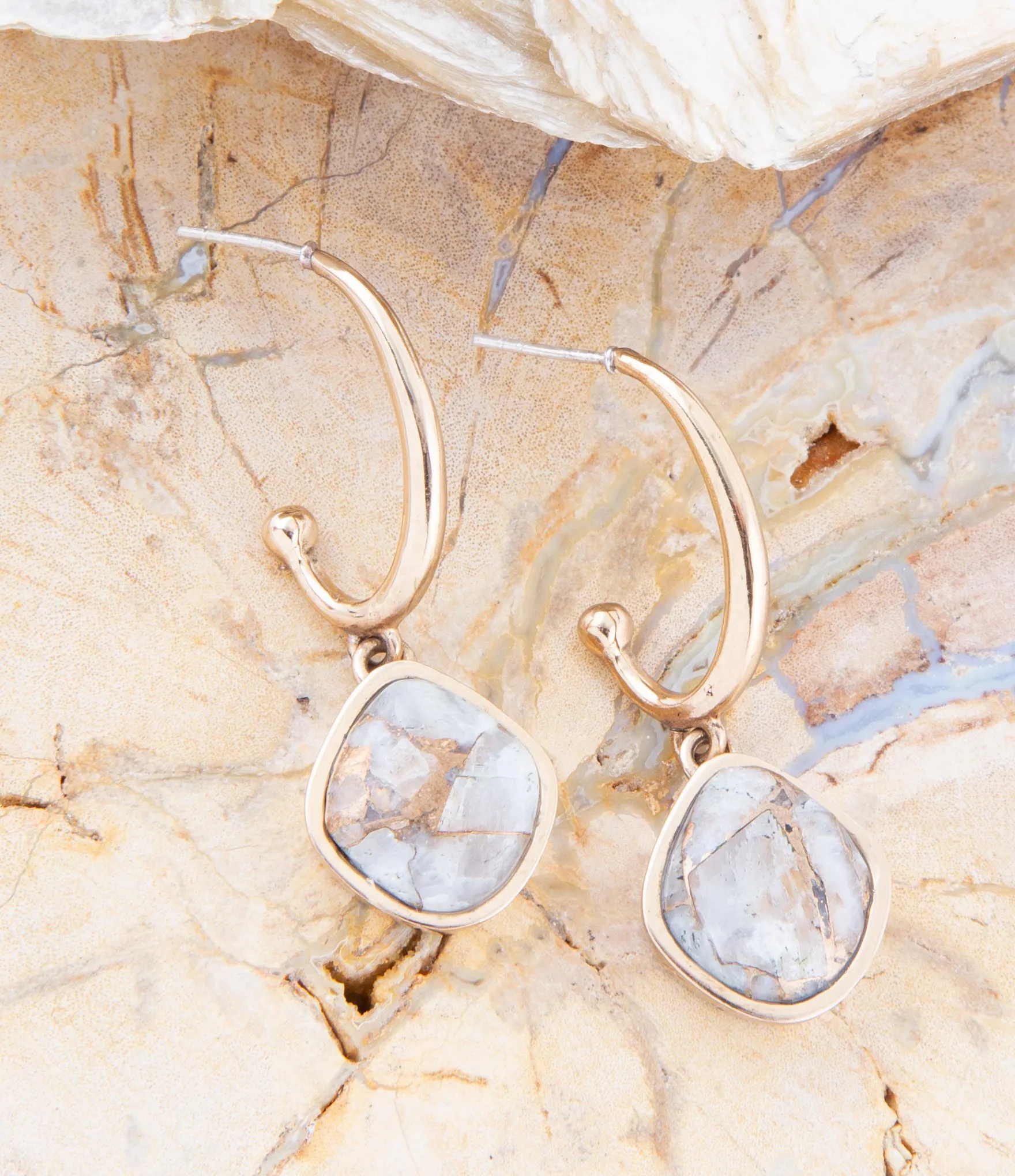 White and Golded Calcite Drop Earrings sold by Barse product image thumbnail 3
