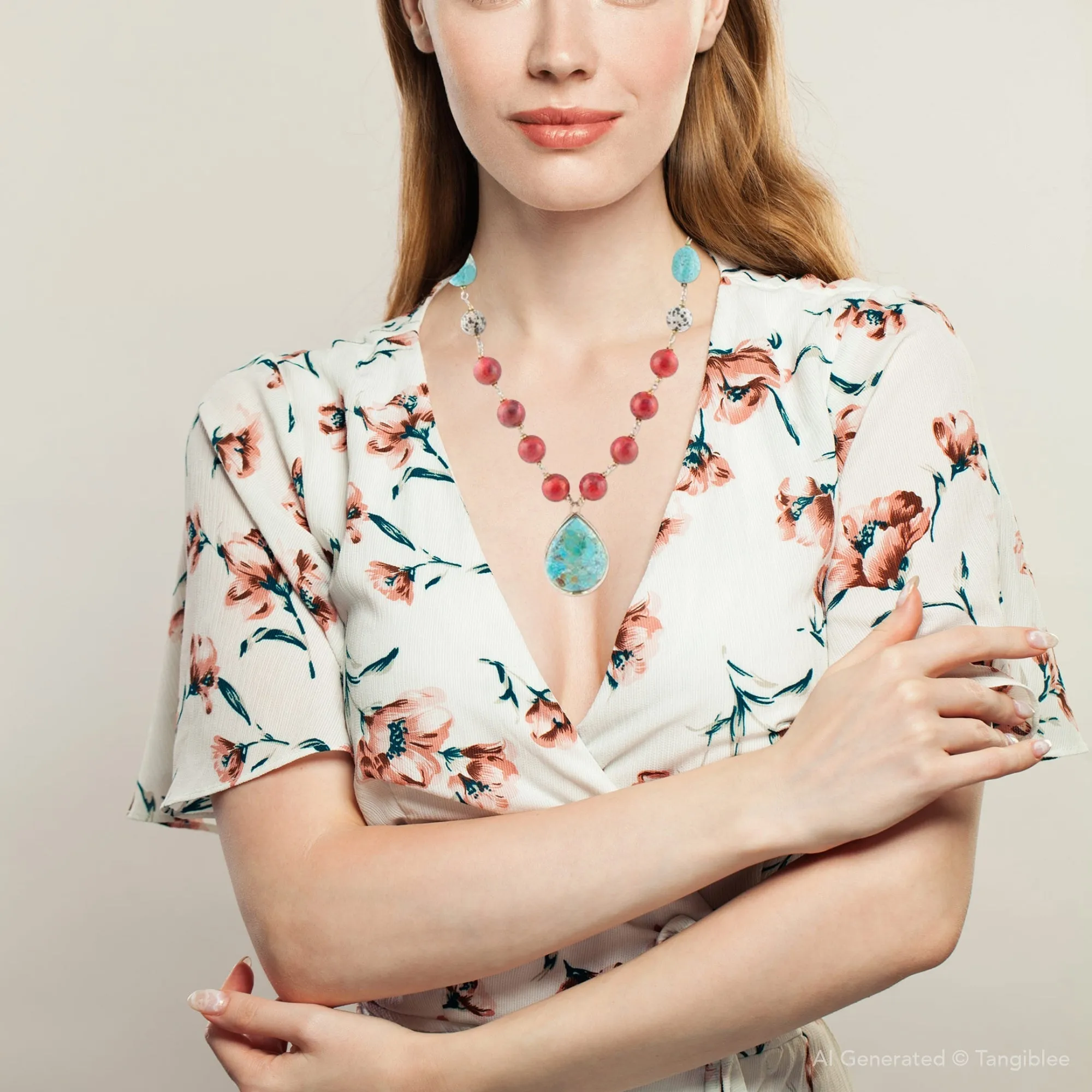 Blue and Red Turquoise Teardrop Golden Necklace sold by Barse product image thumbnail 4