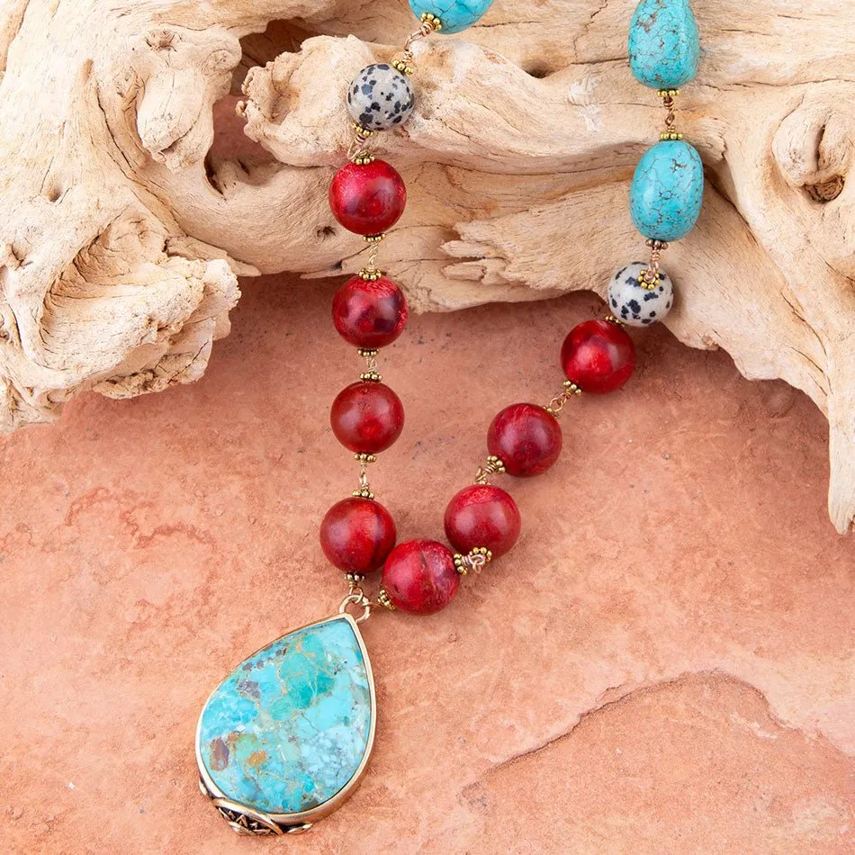 Blue and Red Turquoise Teardrop Golden Necklace sold by Barse product image thumbnail 2