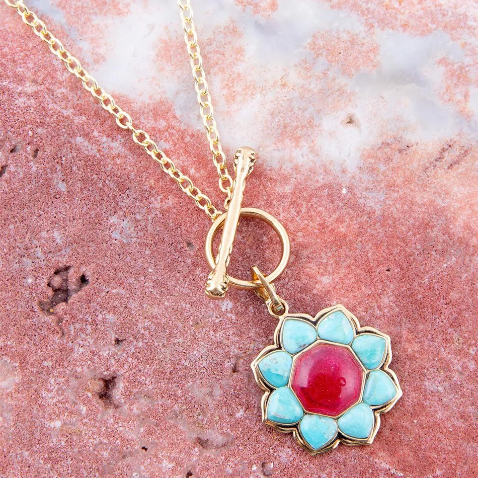 Blue Turquoise and Red Quartz Golden Chain Necklace sold by Barse product image thumbnail 3