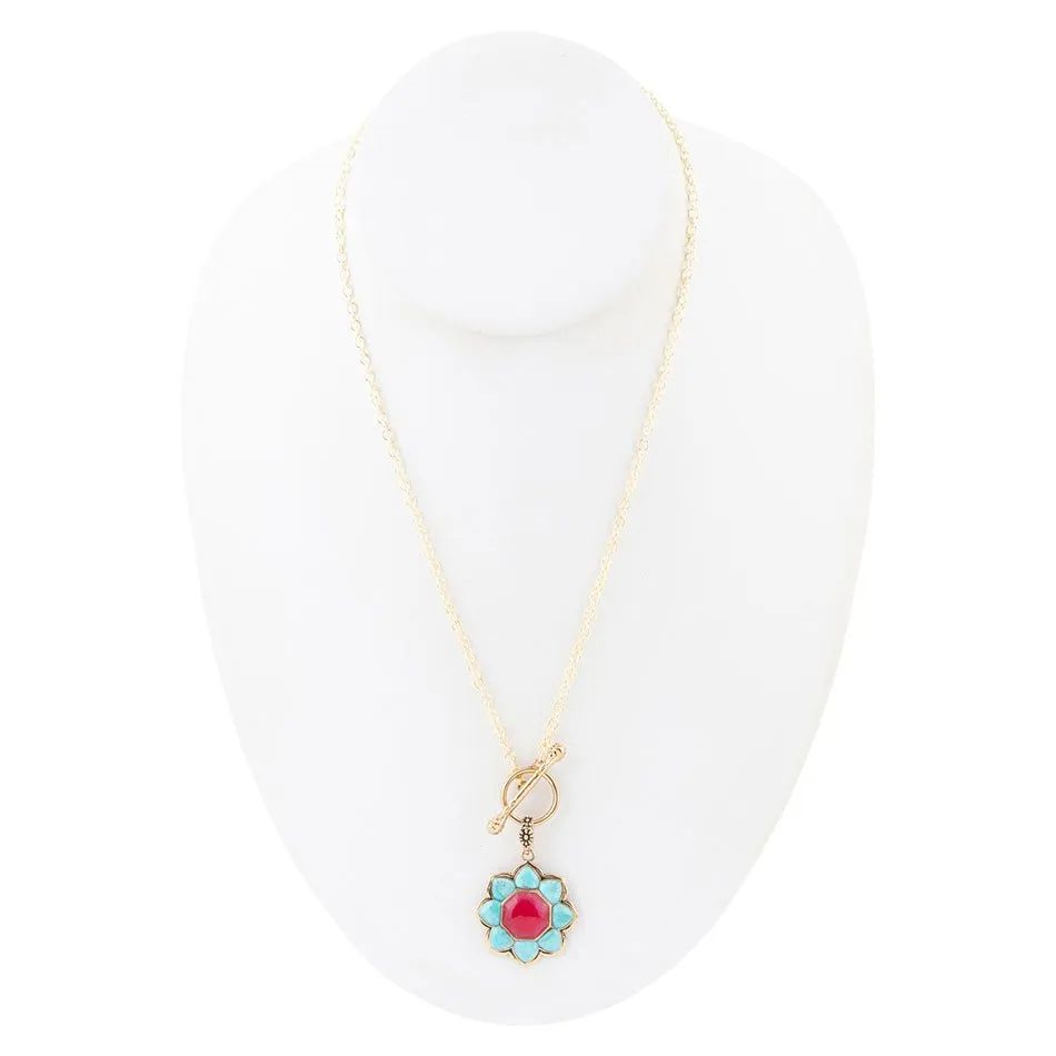 Blue Turquoise and Red Quartz Golden Chain Necklace sold by Barse product image thumbnail 4