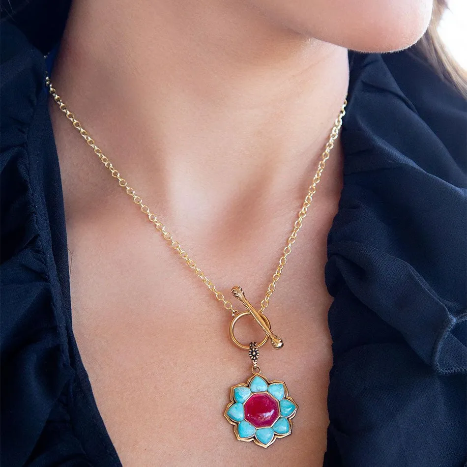 Blue Turquoise and Red Quartz Golden Chain Necklace sold by Barse product image thumbnail 2