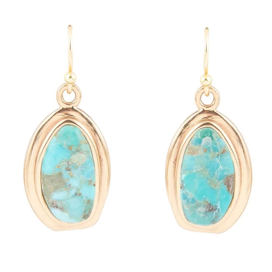 Genuine Blue Turquoise Golden Drop Earrings sold by Barse