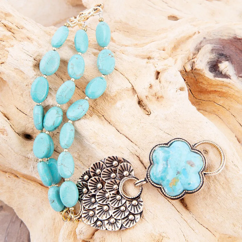 Blue Turquoise Flower Golden Toggle Bracelet sold by Barse product image thumbnail 3