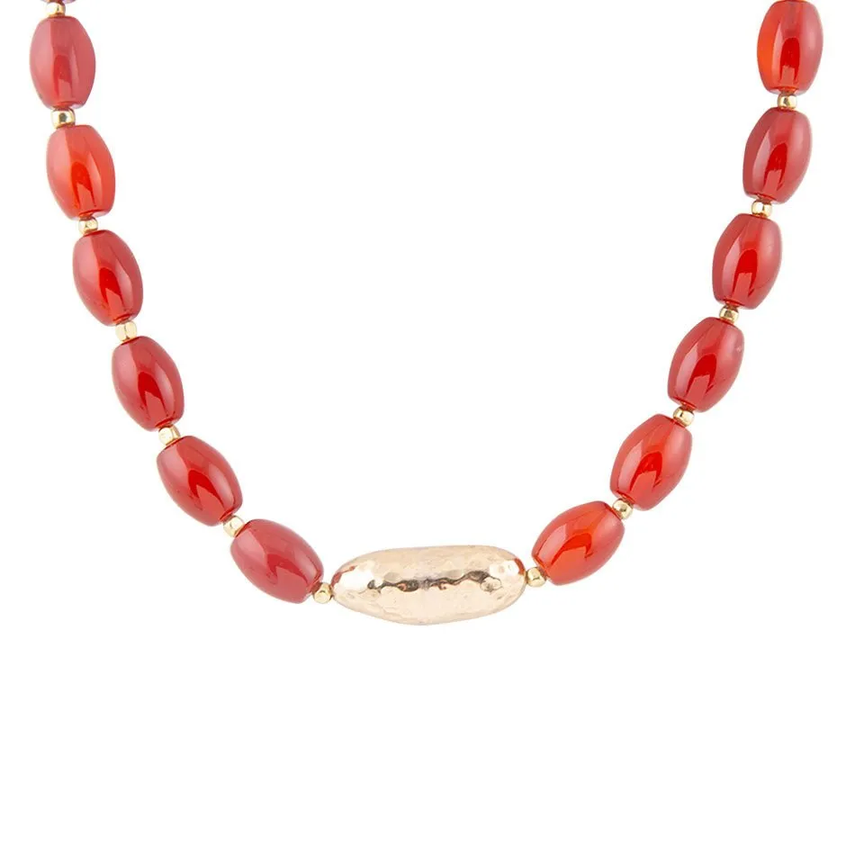 Orange Carnelian Golden Beaded Statement Necklace sold by Barse