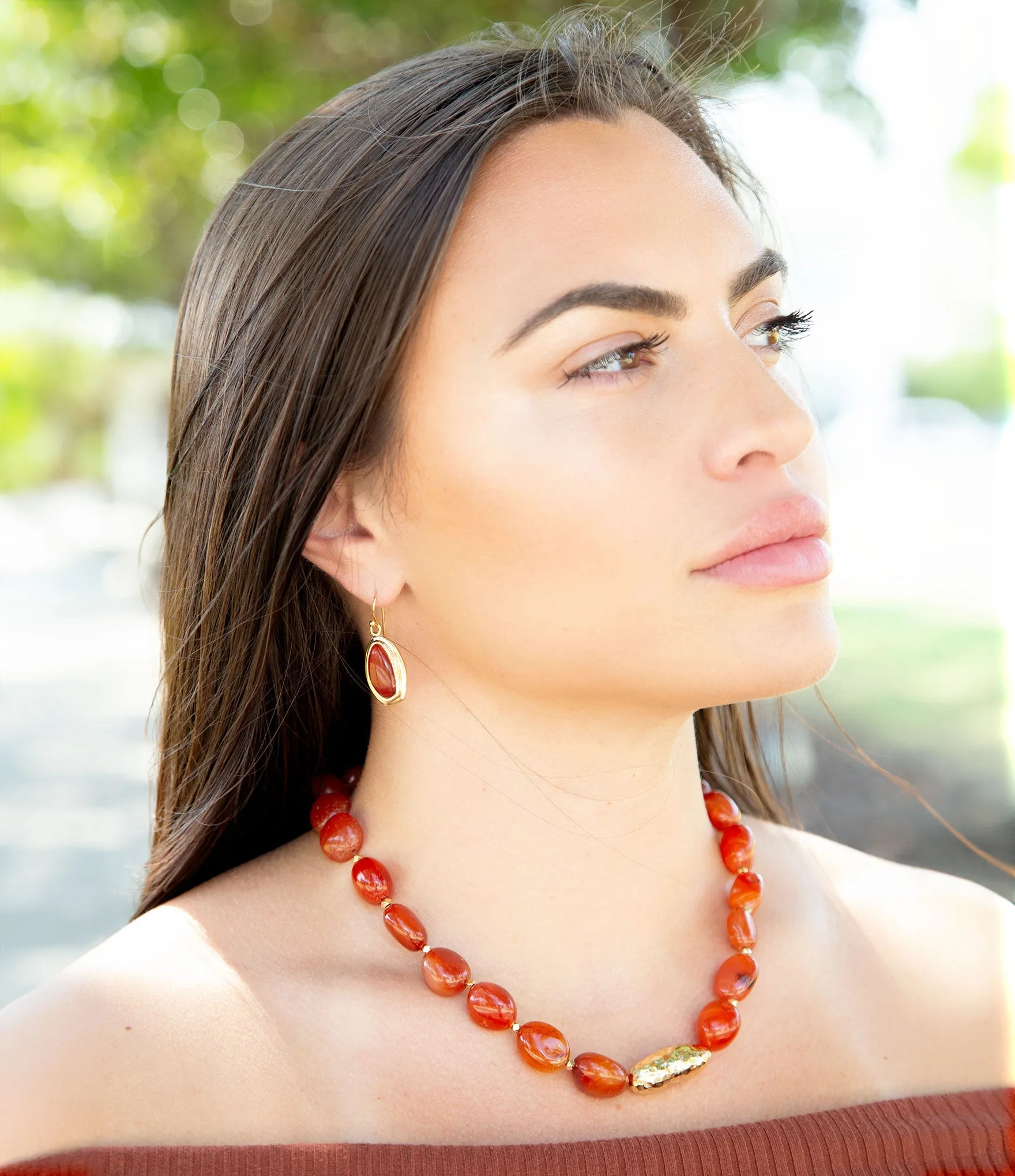 Orange Carnelian Golden Beaded Statement Necklace sold by Barse product image thumbnail 2
