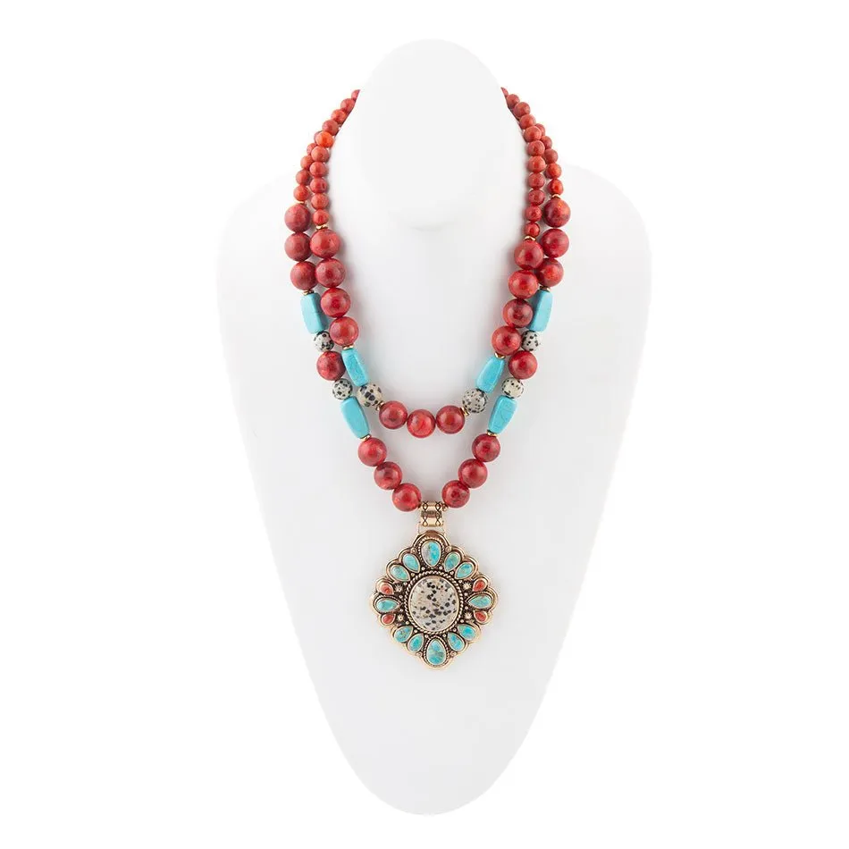 Dalmatian Jasper Colorful Golden Pendant Necklace sold by Barse product image thumbnail 3