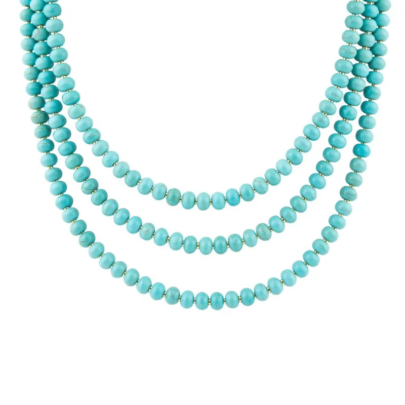 Blue Turquoise Magnesite Golden Necklace sold by Barse