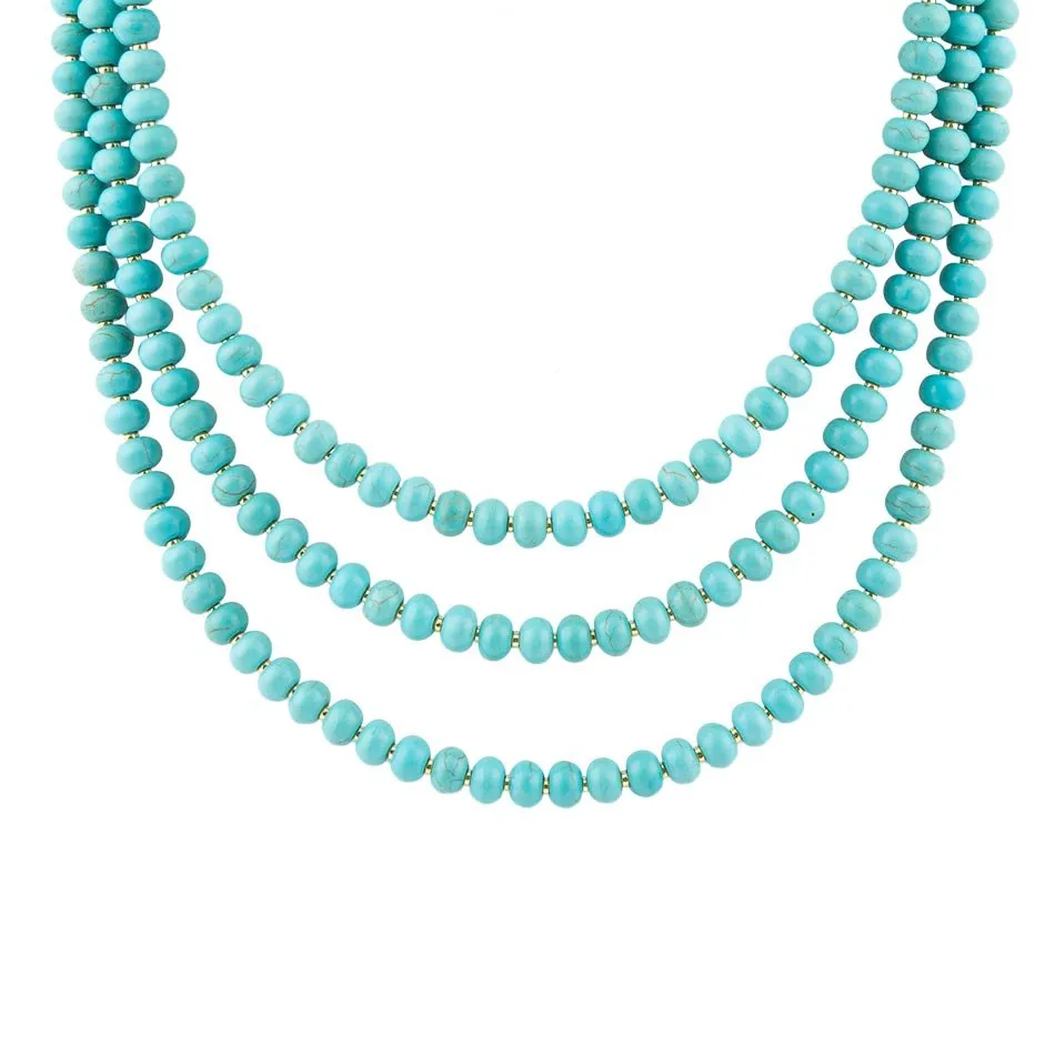 Blue Turquoise Magnesite Golden Necklace sold by Barse