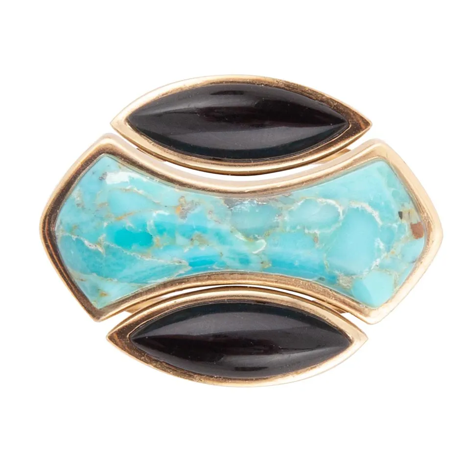 Puzzle Blue Turquoise and Black Onyx Golden Ring Set sold by Barse product image thumbnail 4
