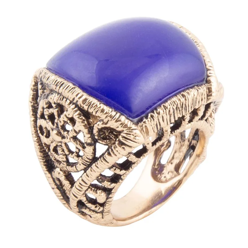 Lace Blue Agate Golden Statement Ring sold by Barse