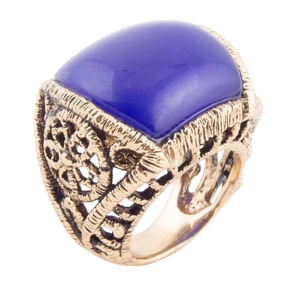 Lace Blue Agate Golden Statement Ring sold by Barse