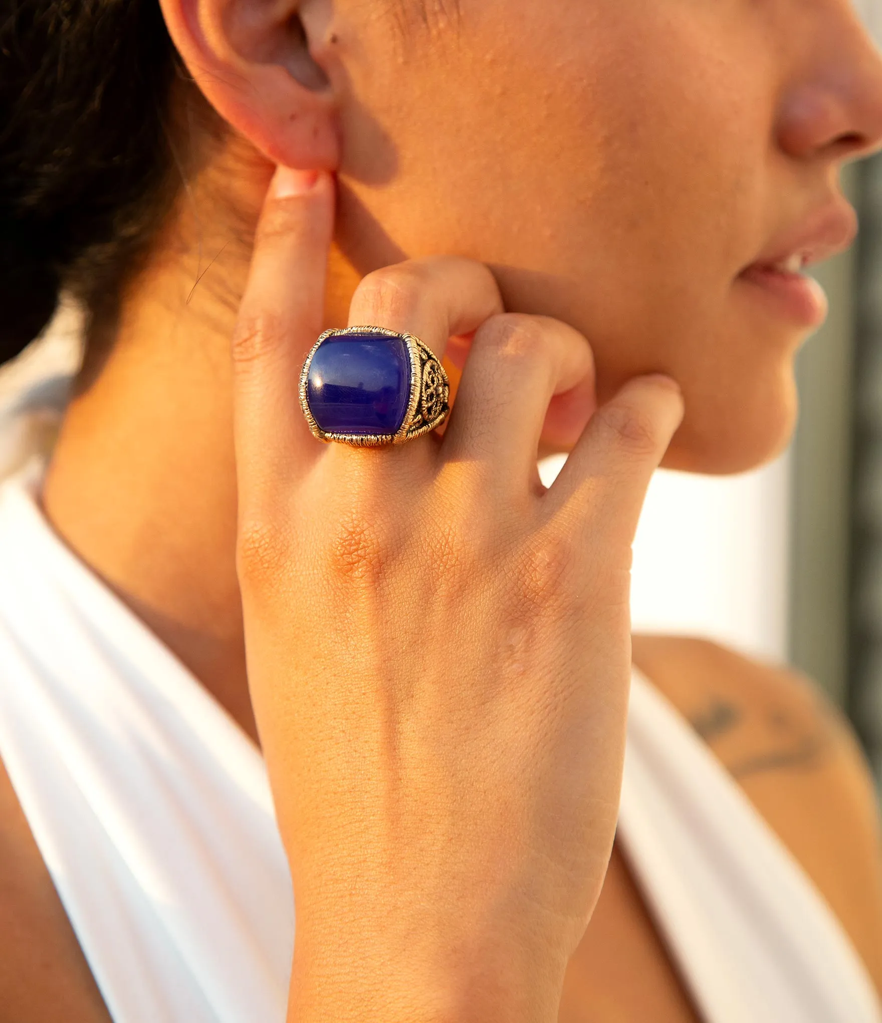 Lace Blue Agate Golden Statement Ring sold by Barse product image thumbnail 2