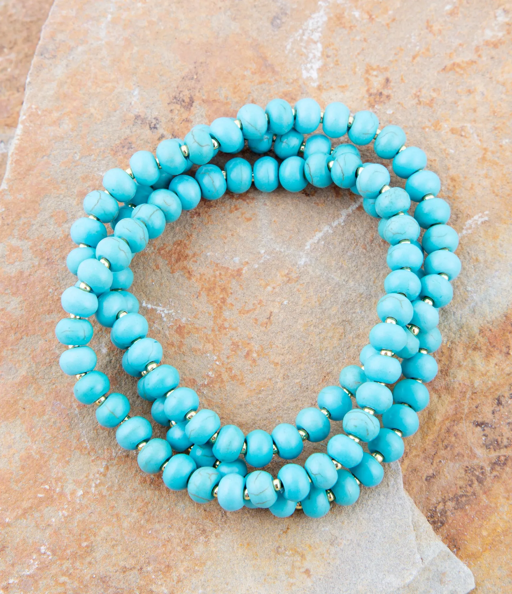Blue Turquoise Magnesite Golden Bracelet Set sold by Barse product image thumbnail 3