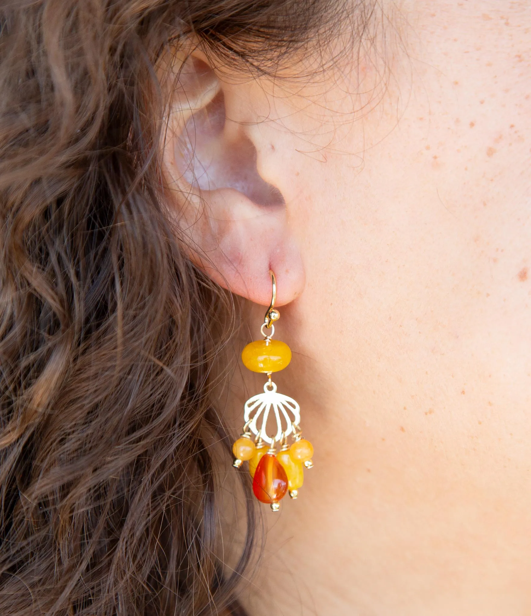 Yellow Carnelian Jade Golden Drop Earrings sold by Barse product image thumbnail 3