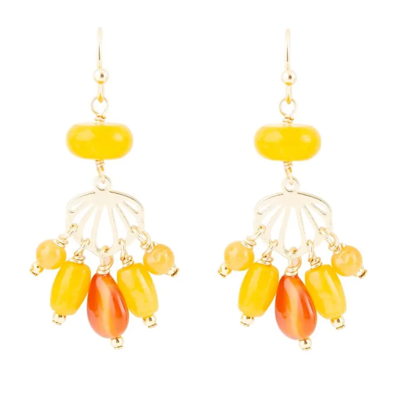 Yellow Carnelian Jade Golden Drop Earrings sold by Barse