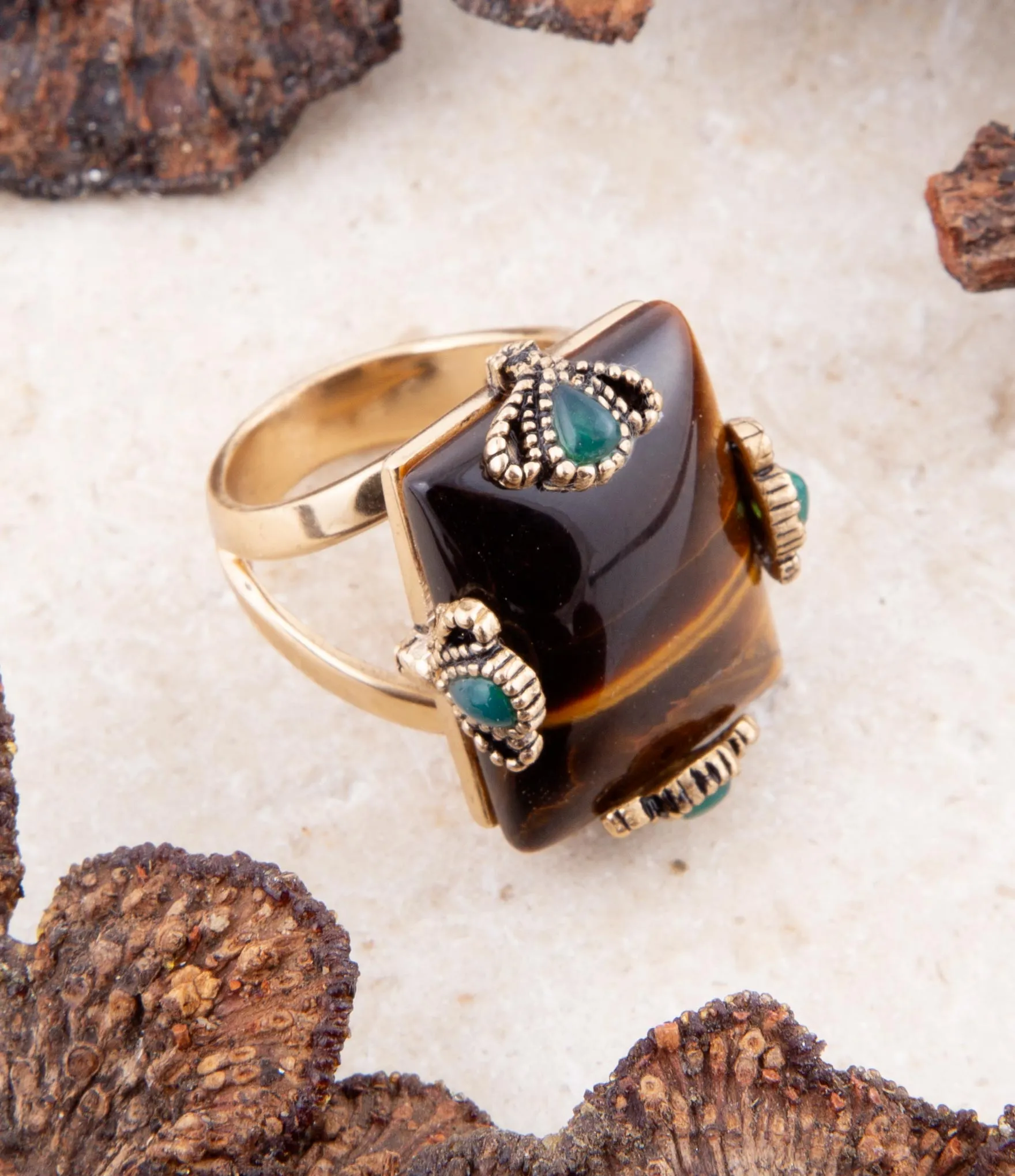 Prismatic Brown Tiger's Eye Statement Golden Ring sold by Barse product image thumbnail 2