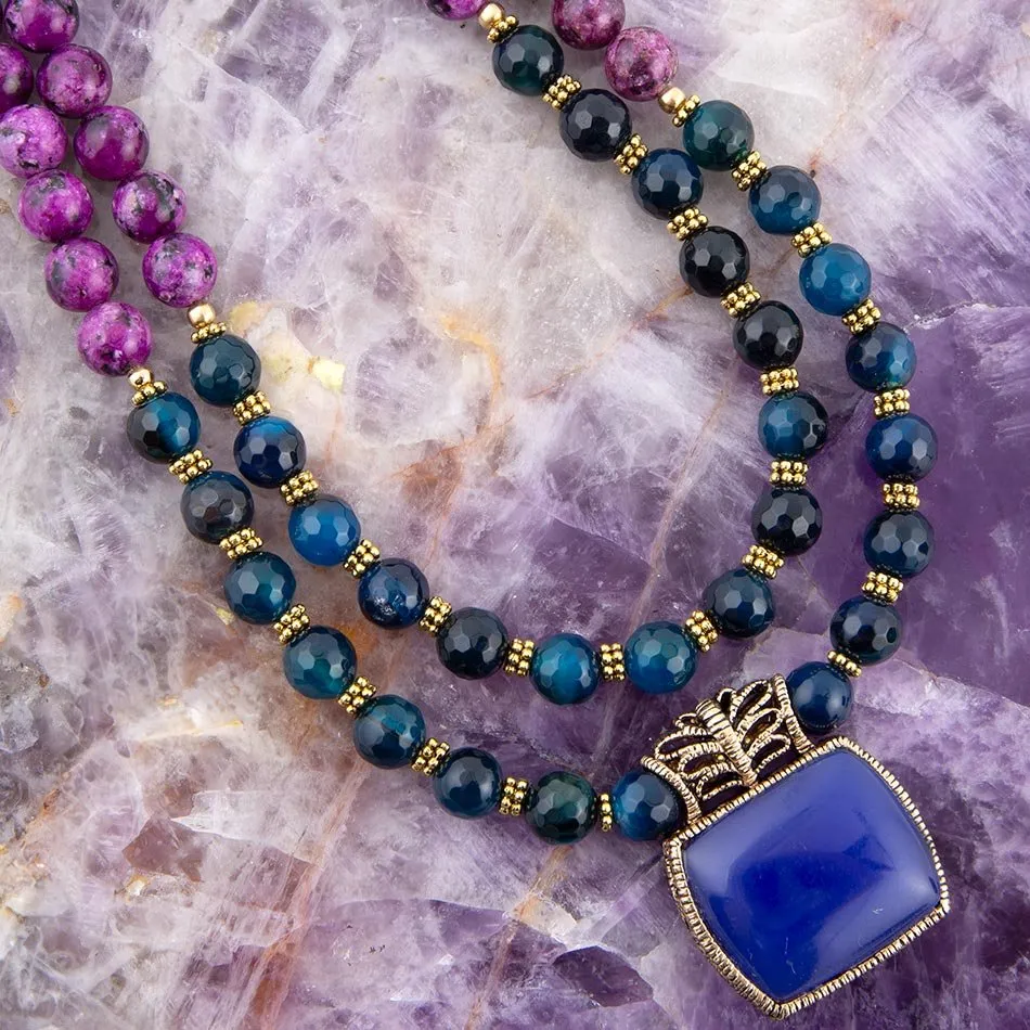 Indigo Blue Agate Pendant Statemen Golden Necklace sold by Barse product image thumbnail 2