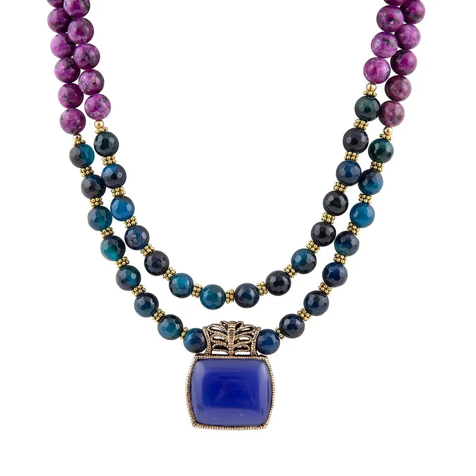 Indigo Blue Agate Pendant Statemen Golden Necklace sold by Barse