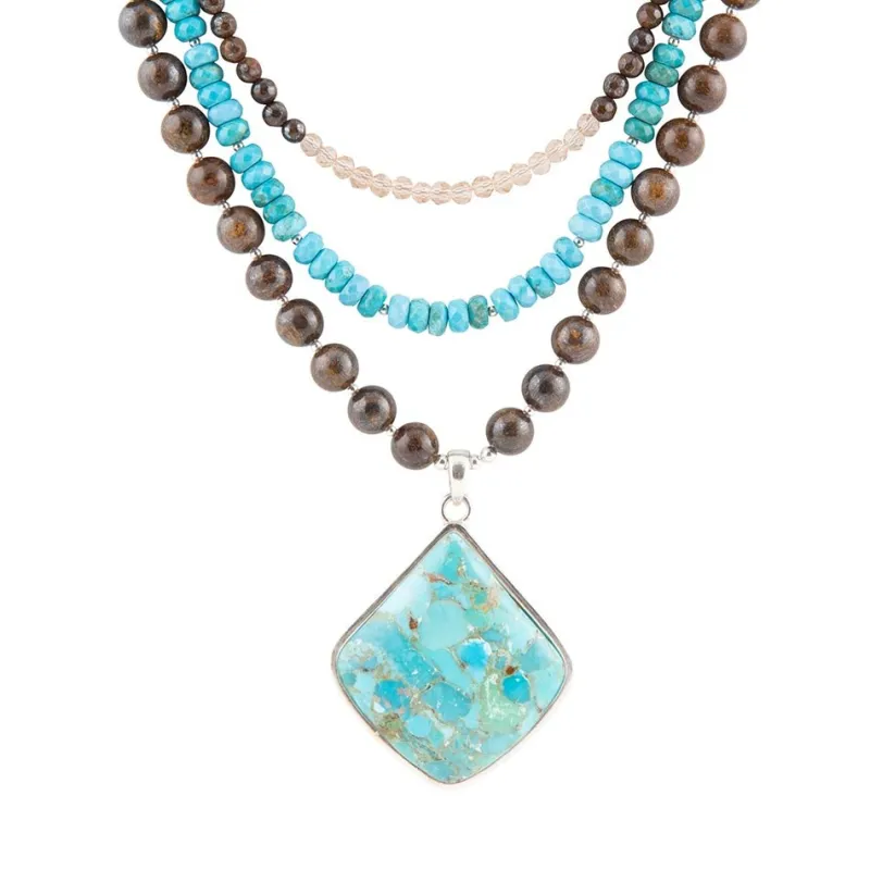Blue Turquoise Pendant Statement Sterling Silver Necklace sold by Barse