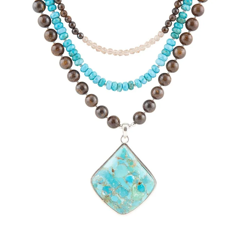 Blue Turquoise Pendant Statement Sterling Silver Necklace sold by Barse