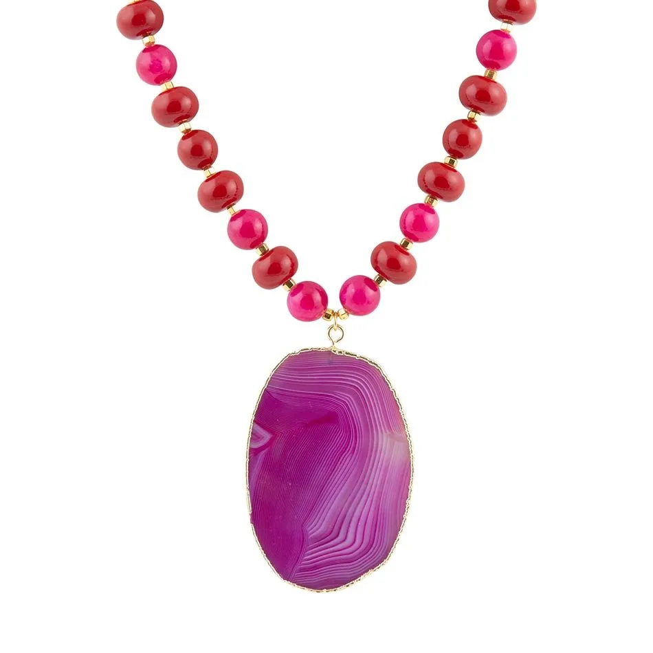 Fuchsia Sunset Purple Agate Pendant Necklace sold by Barse