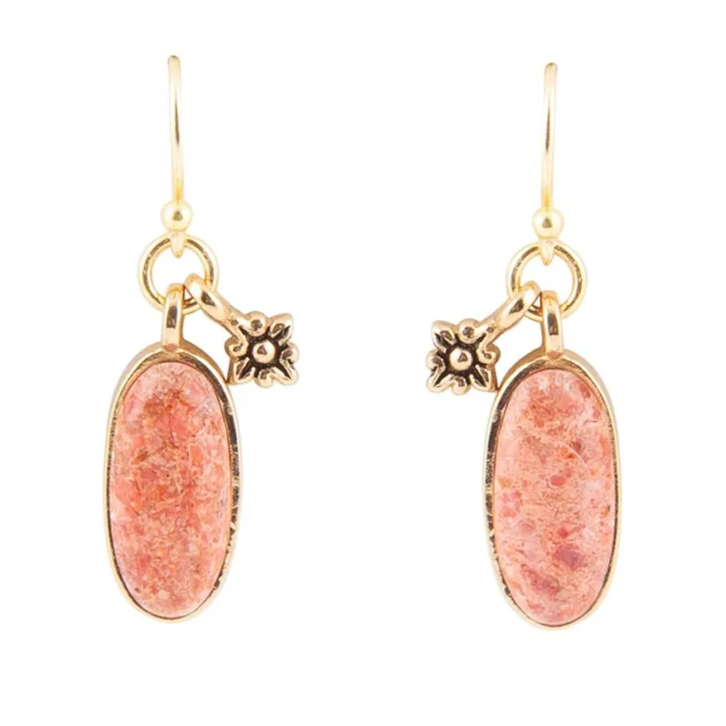 Lucent Orange Sponge Coral Golden Drop Earrings sold by Barse