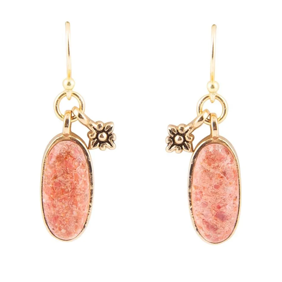 Lucent Orange Sponge Coral Golden Drop Earrings sold by Barse