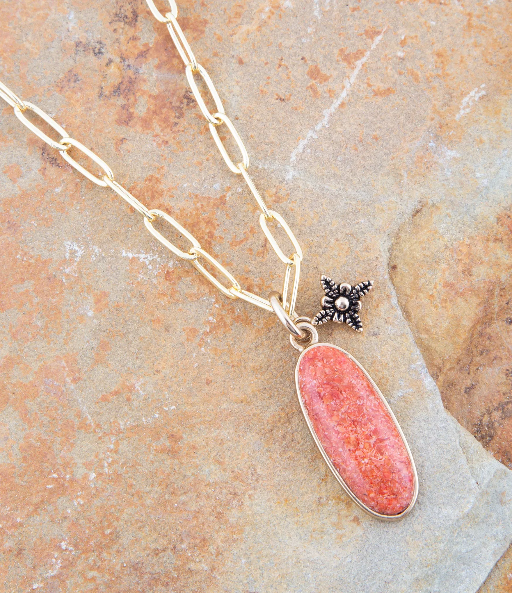 Lucent Orange Sponge Coral Pendant Golden Chain Necklace sold by Barse product image thumbnail 4