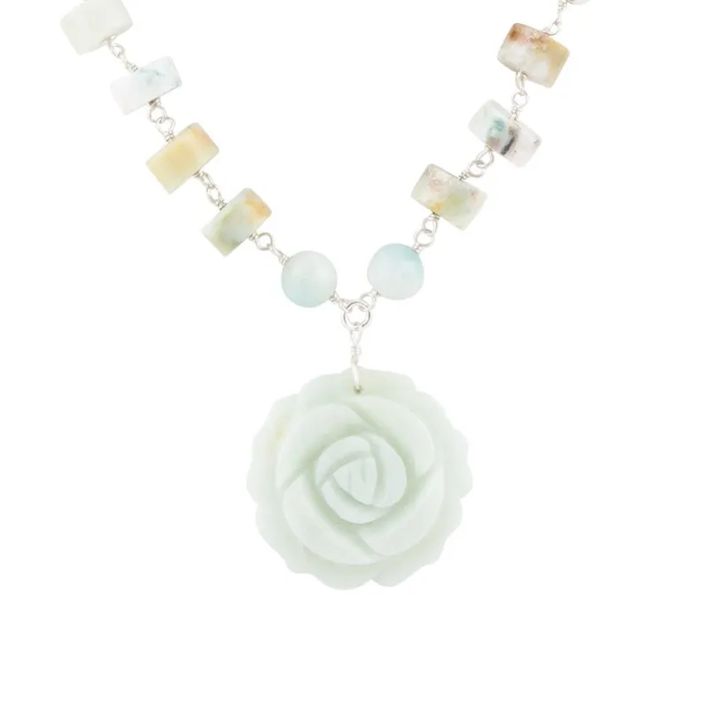 Blue Amazonite Rosette Sterling Necklace sold by Barse