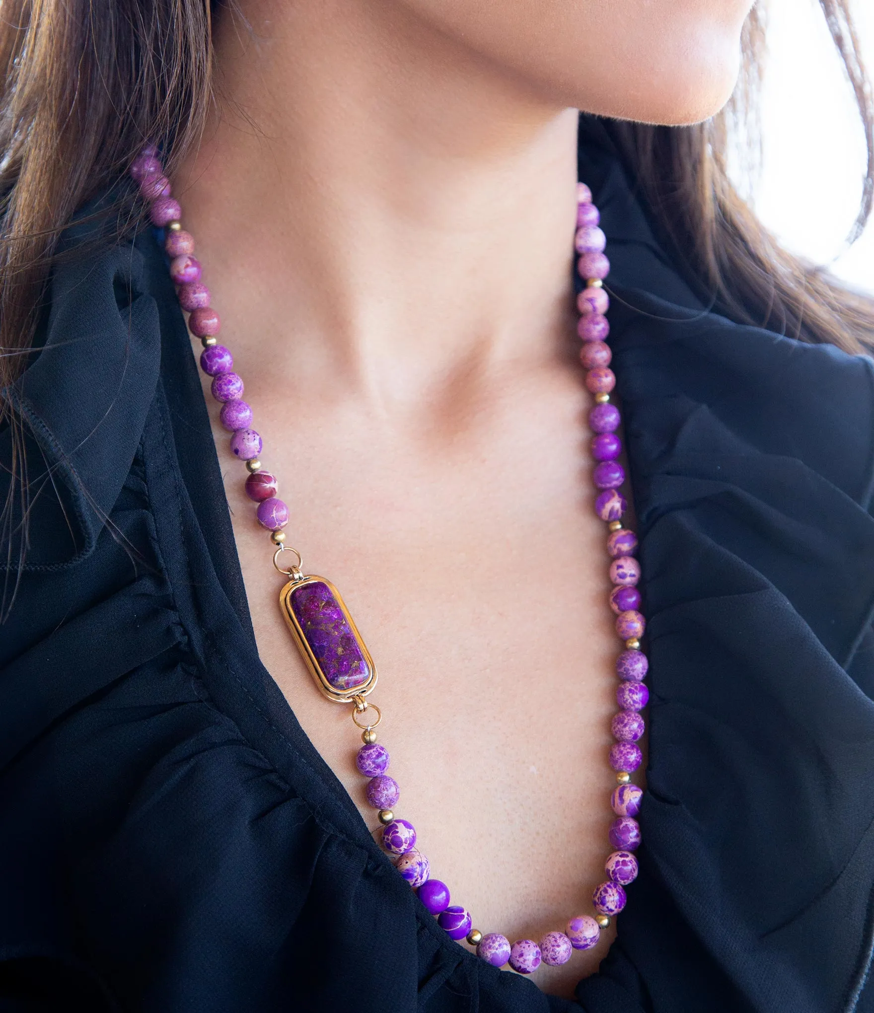 Purple Turquoise Linked Golden Necklace sold by Barse product image thumbnail 2
