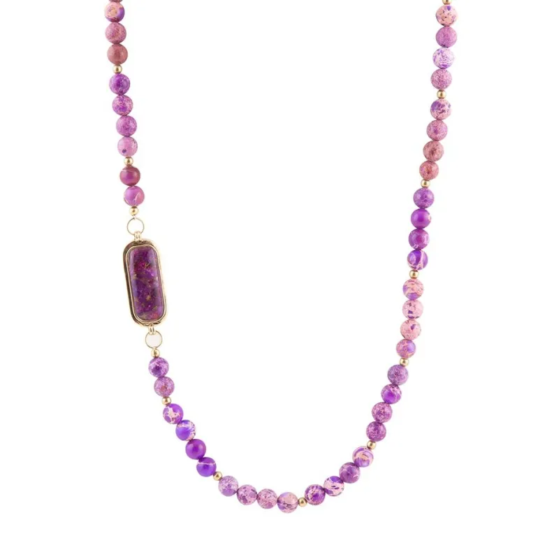 Purple Turquoise Linked Golden Necklace sold by Barse