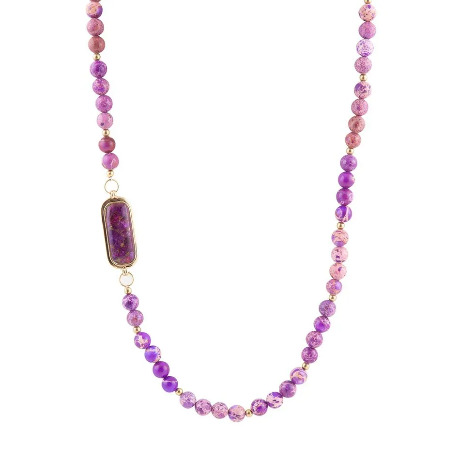 Purple Turquoise Linked Golden Necklace sold by Barse