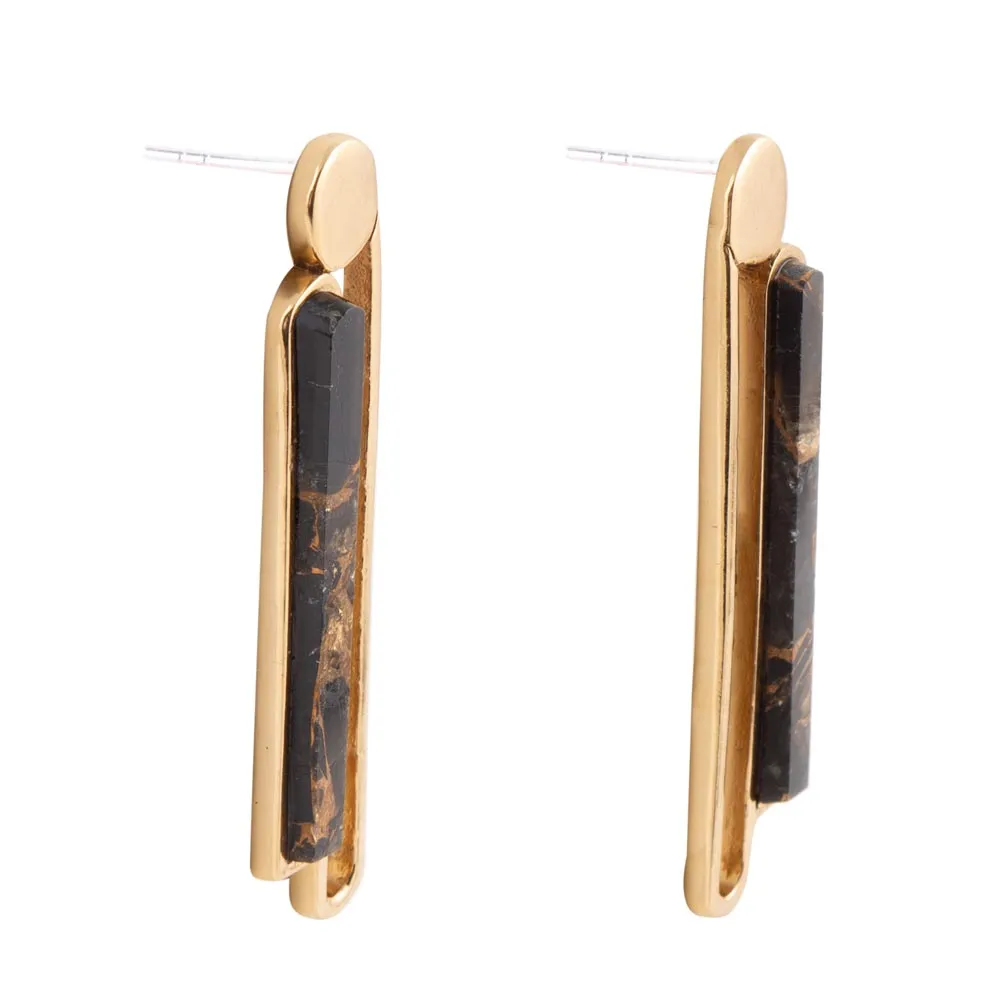 Linear Black and Gold Shungite Matrix and Golden Bronze Earrings sold by Barse product image thumbnail 3