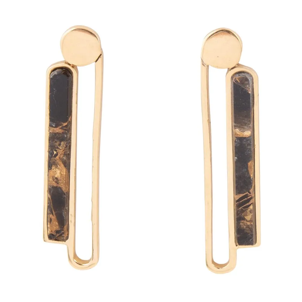 Linear Black and Gold Shungite Matrix and Golden Bronze Earrings sold by Barse