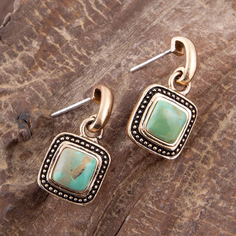 Flourish Blue Turquoise Golden Drop Earrings sold by Barse product image thumbnail 3