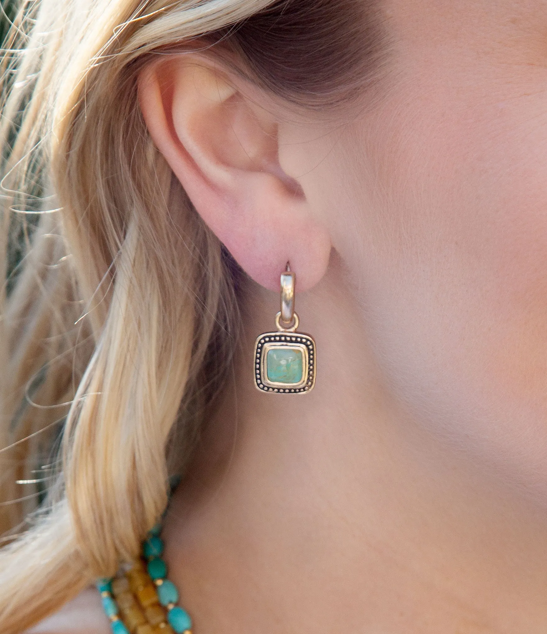 Flourish Blue Turquoise Golden Drop Earrings sold by Barse product image thumbnail 2