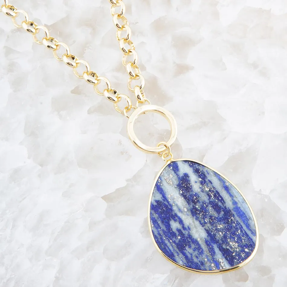 Blue Lapis Slab Pendant Golden Necklace sold by Barse product image thumbnail 2