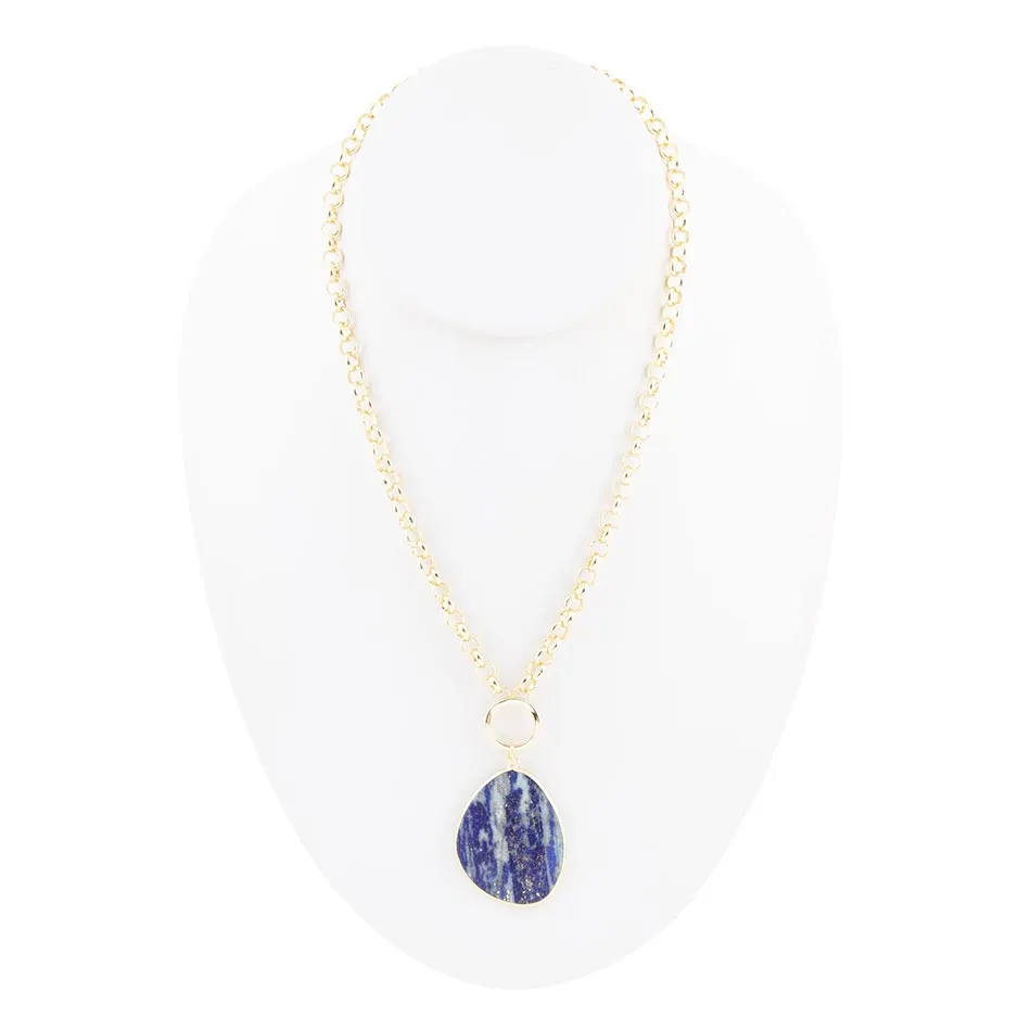 Blue Lapis Slab Pendant Golden Necklace sold by Barse product image thumbnail 3