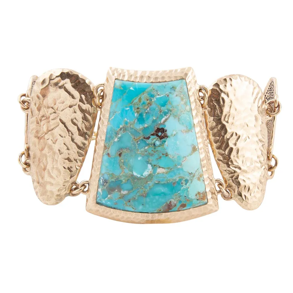 Blue Turquoise Jeweled Statement Link Golden Bracelet sold by Barse product image thumbnail 3