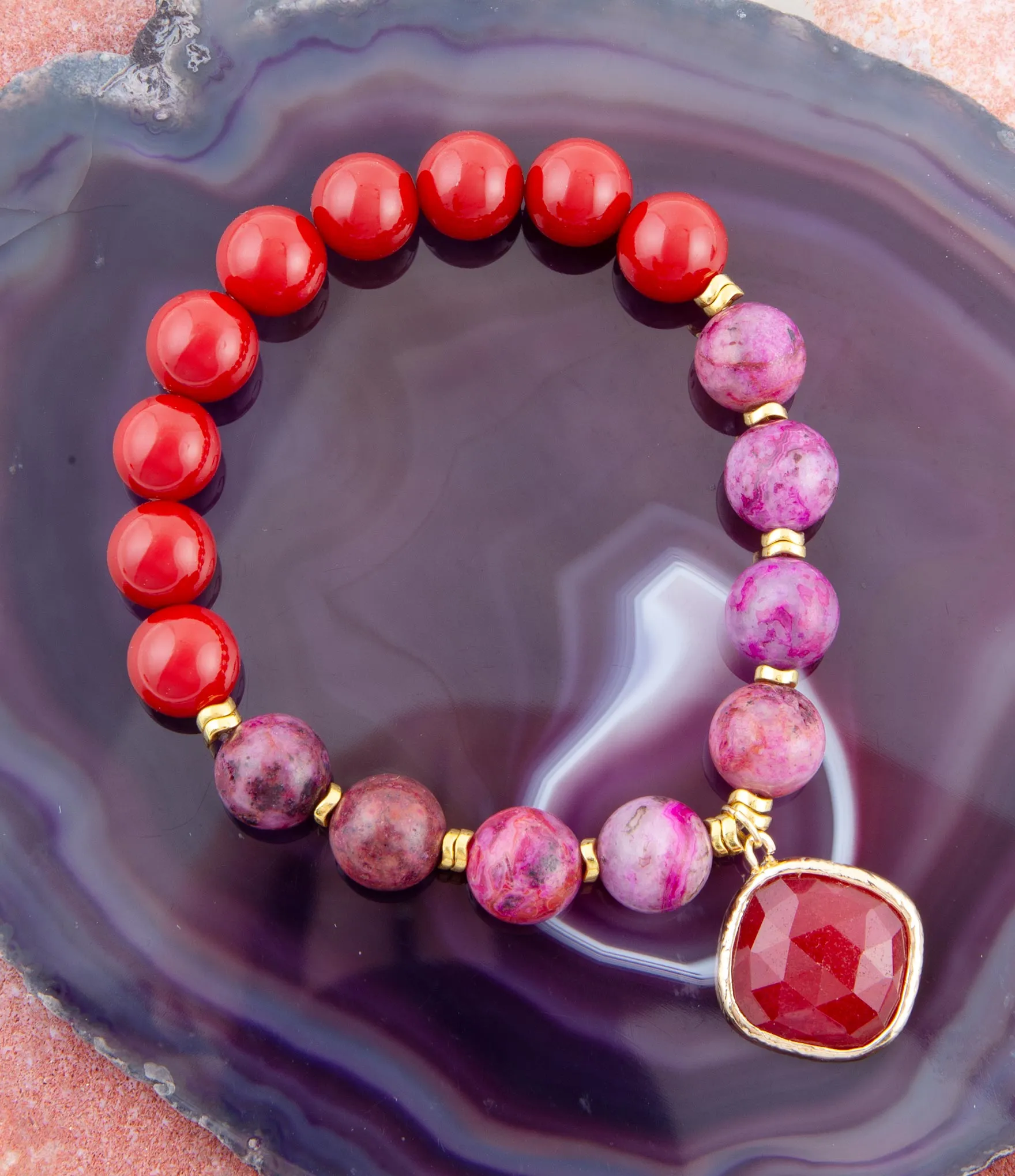 Fuchsia Agate Sunset Golden Bracelet sold by Barse product image thumbnail 4