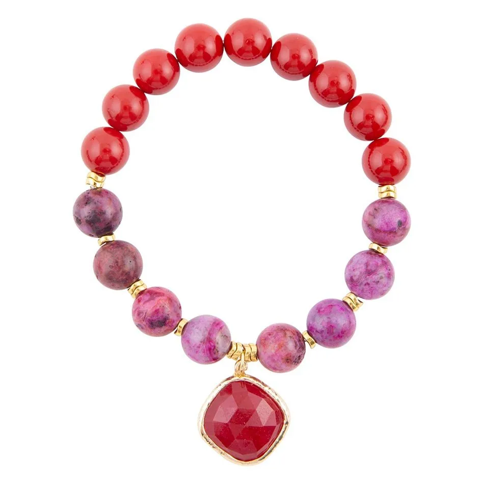 Fuchsia Agate Sunset Golden Bracelet sold by Barse