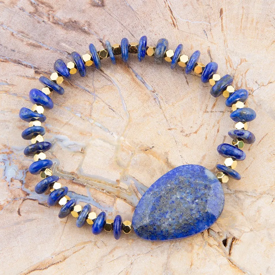 Dreamy Blue Lapis Chunky Golden Bracelet sold by Barse product image thumbnail 5