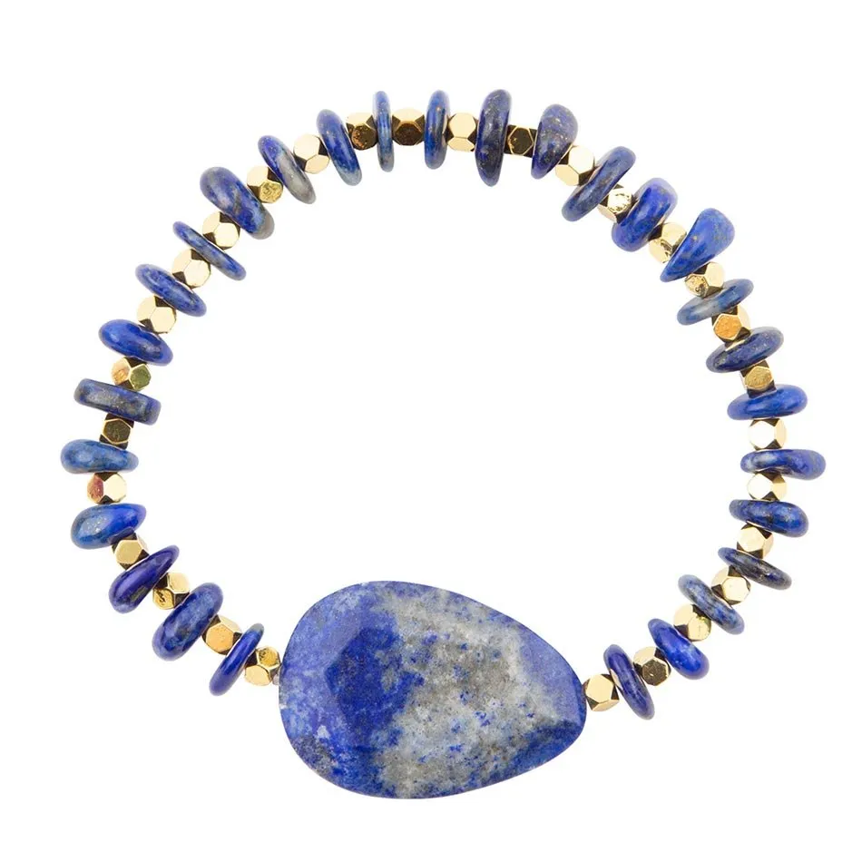 Dreamy Blue Lapis Chunky Golden Bracelet sold by Barse