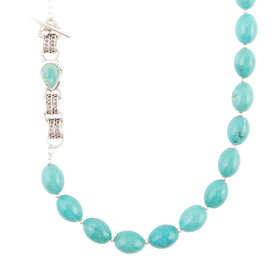 Linked Sterling Blue Turquoise Nugget Necklace sold by Barse