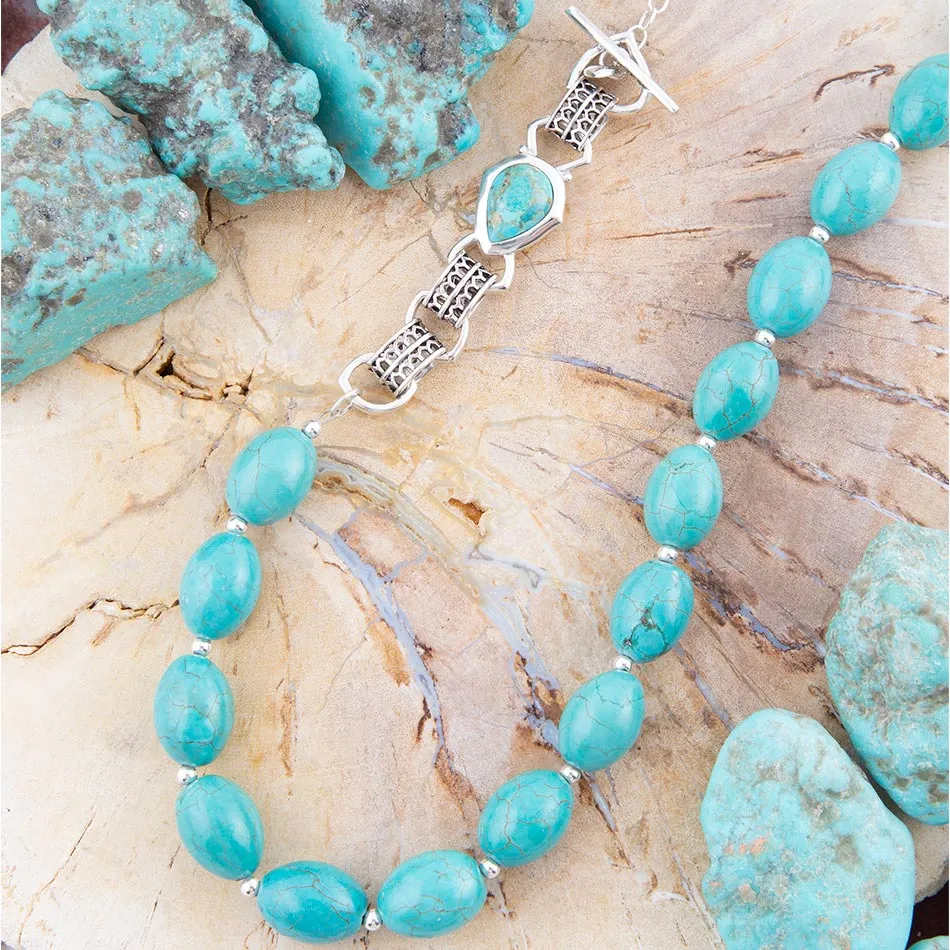 Linked Sterling Blue Turquoise Nugget Necklace sold by Barse product image thumbnail 3