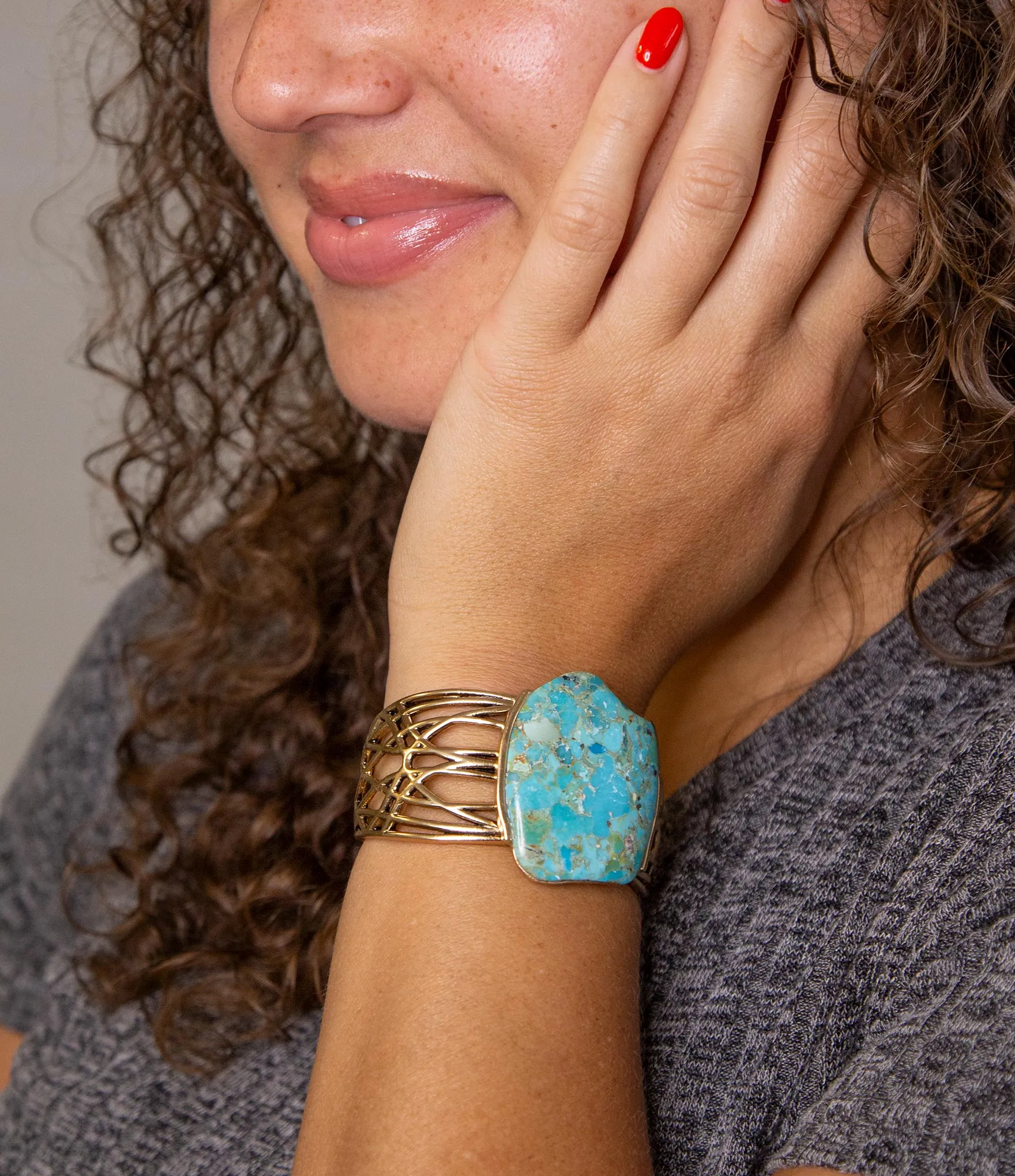 Abstract Blue Turquoise Golden Statement Cuff sold by Barse product image thumbnail 5
