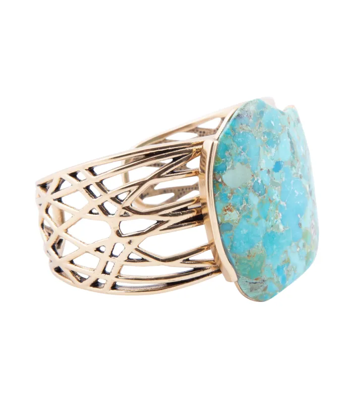 Abstract Blue Turquoise Golden Statement Cuff sold by Barse